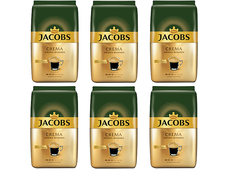 (Kaffeevollautomaten) Aroma- Kaffeebohnen 6 500 g x JACOBS ganze geröstete Crema