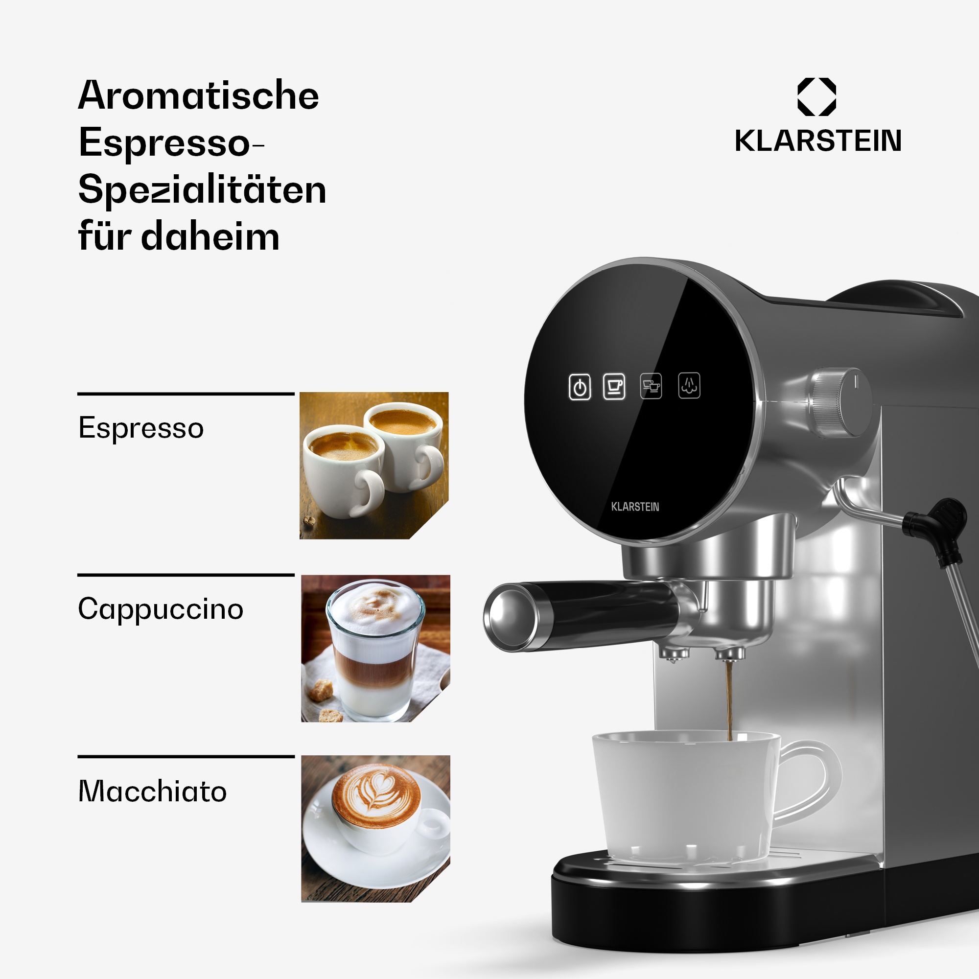 MACCHINA CAFFÈ MANUALE KLARSTEIN Furore, 1360 W, Argento