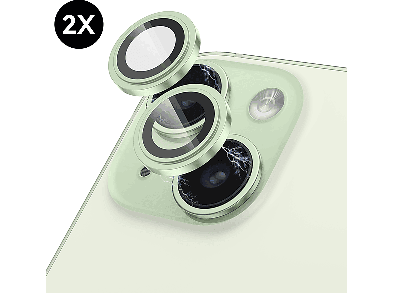 MOBSTORE Kameraobjektivschutz, 2 Stück, Grün Schutzglas(für Apple iPhone 15;iPhone 15 Plus)