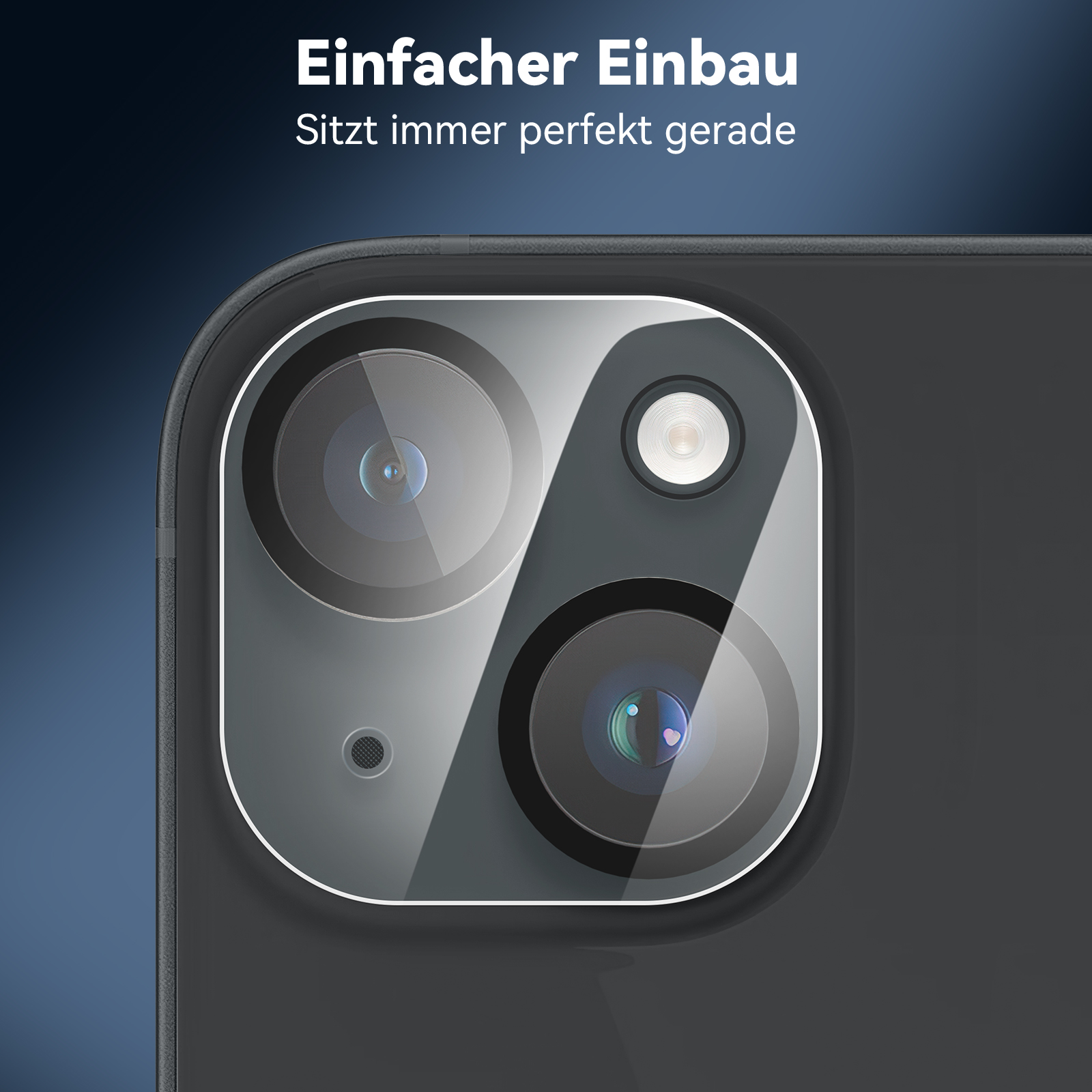 Nahaufnahme eines Telefonschutzglases auf einem schwarzen Telefon. Es ist eine klare, glasartige Abdeckung.