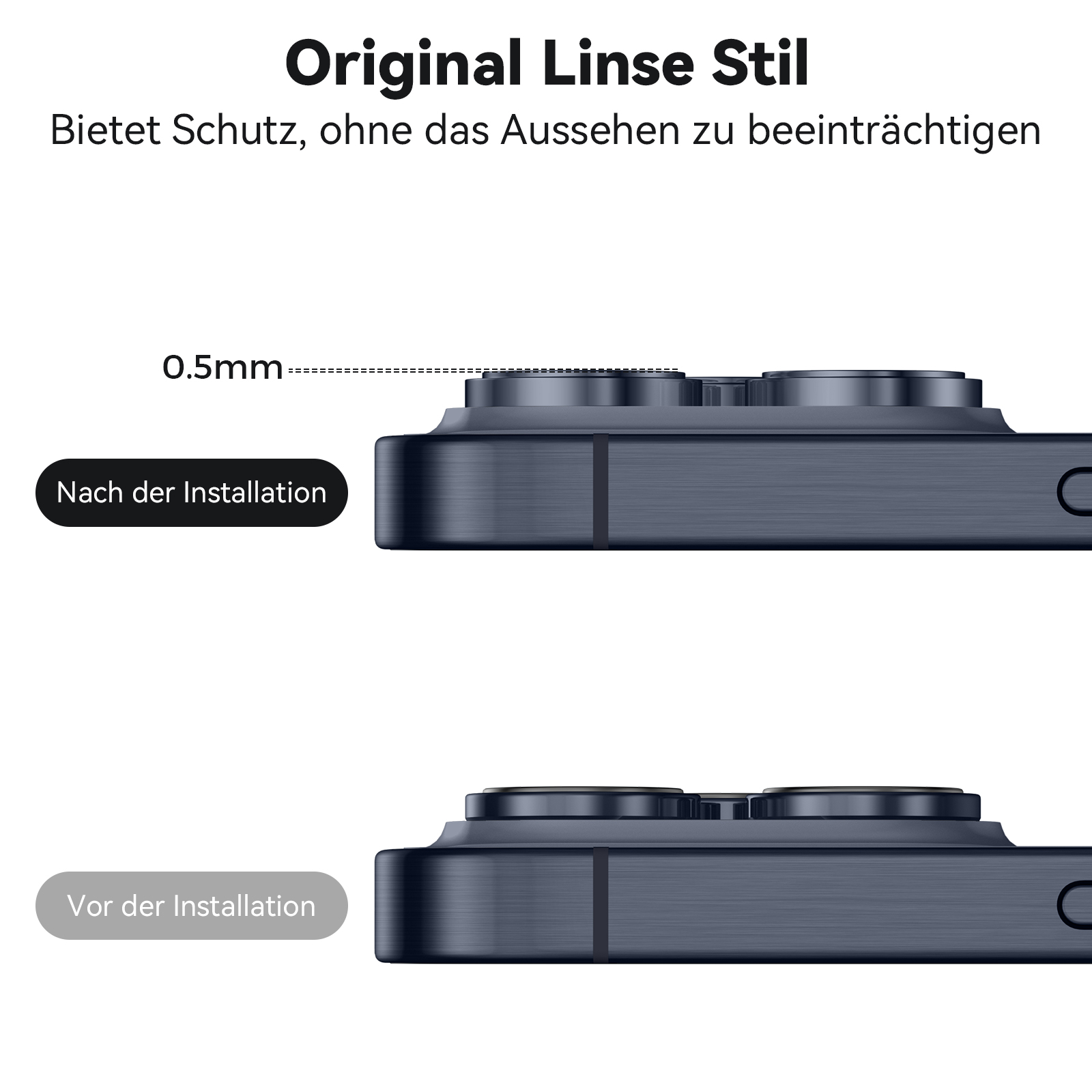 Zwei Bilder eines Telefons, die einen Objektivinstallationsvergleich zeigen.