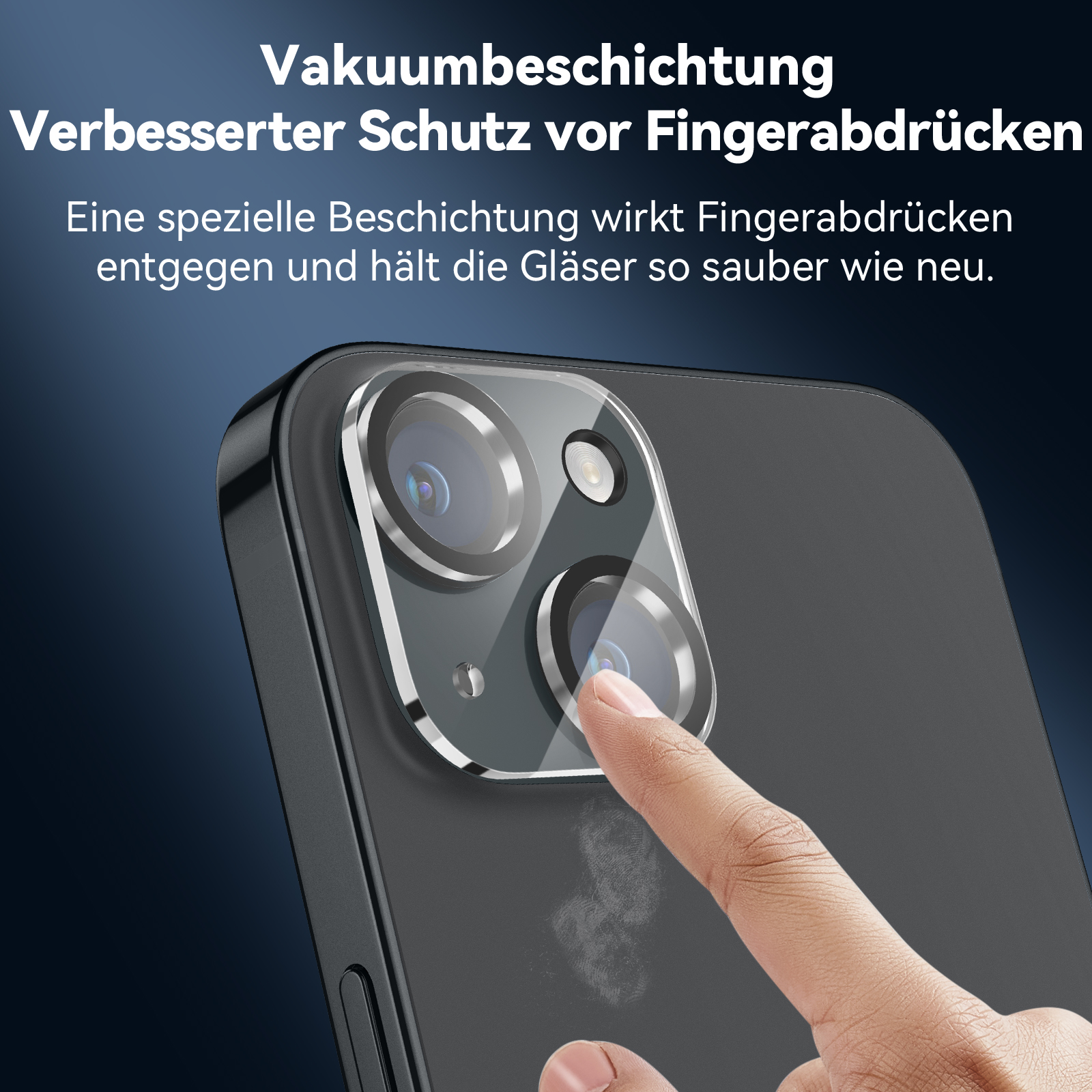 Eine Hand berührt einen Displayschutz. Das Telefon ist schwarz, der Schutz klar.