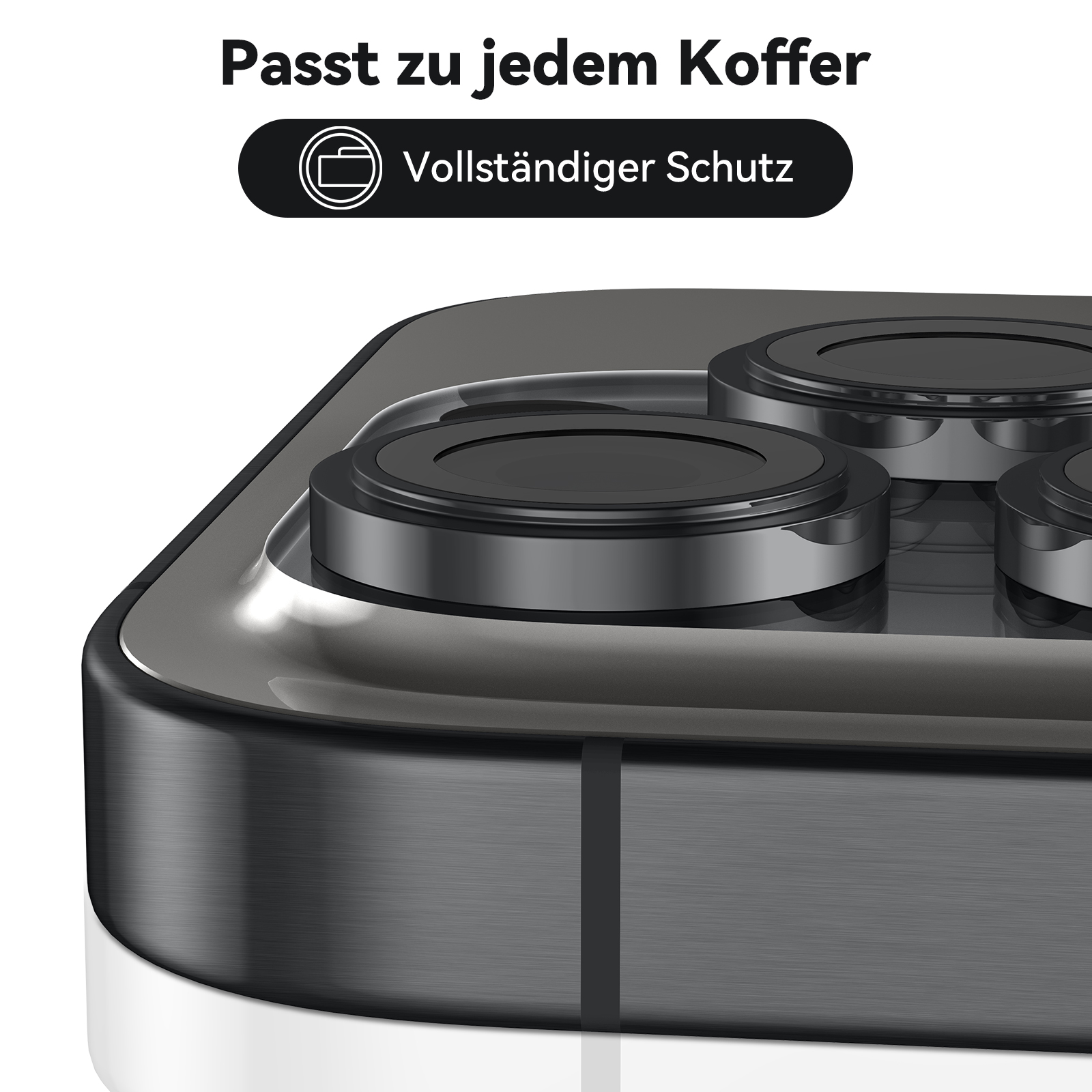 Nahaufnahme eines Telefons, das Kameraschutzgläser zeigt.