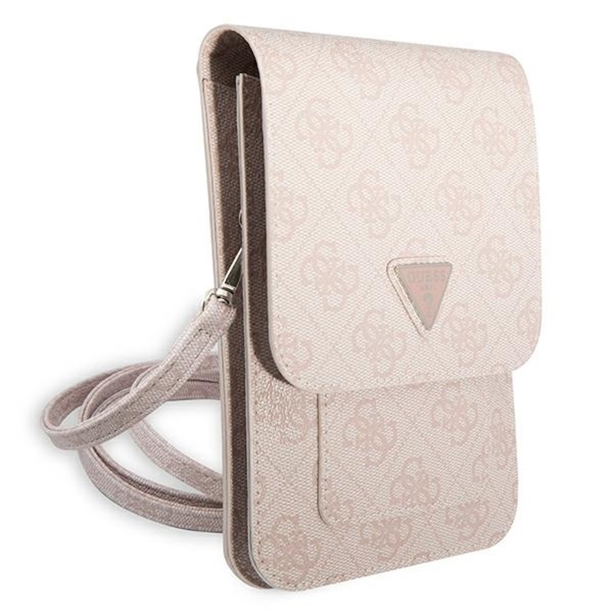 Borsa per telefono Guess rosa chiaro con cinturino e motivo logo Guess.