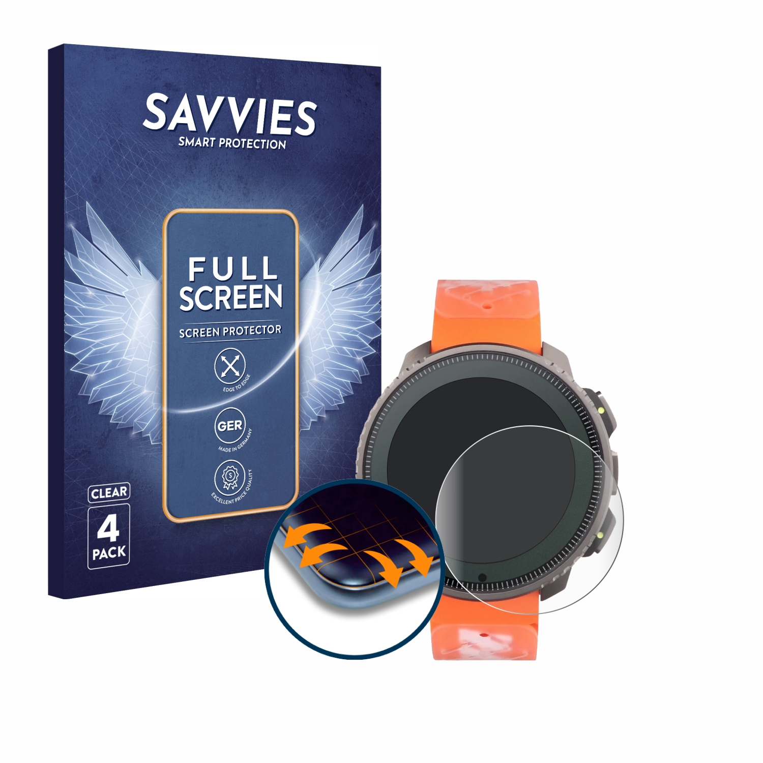 SAVVIES 4x Flex Full-Cover Vertical) Schutzfolie(für Curved Suunto Mammut x 3D