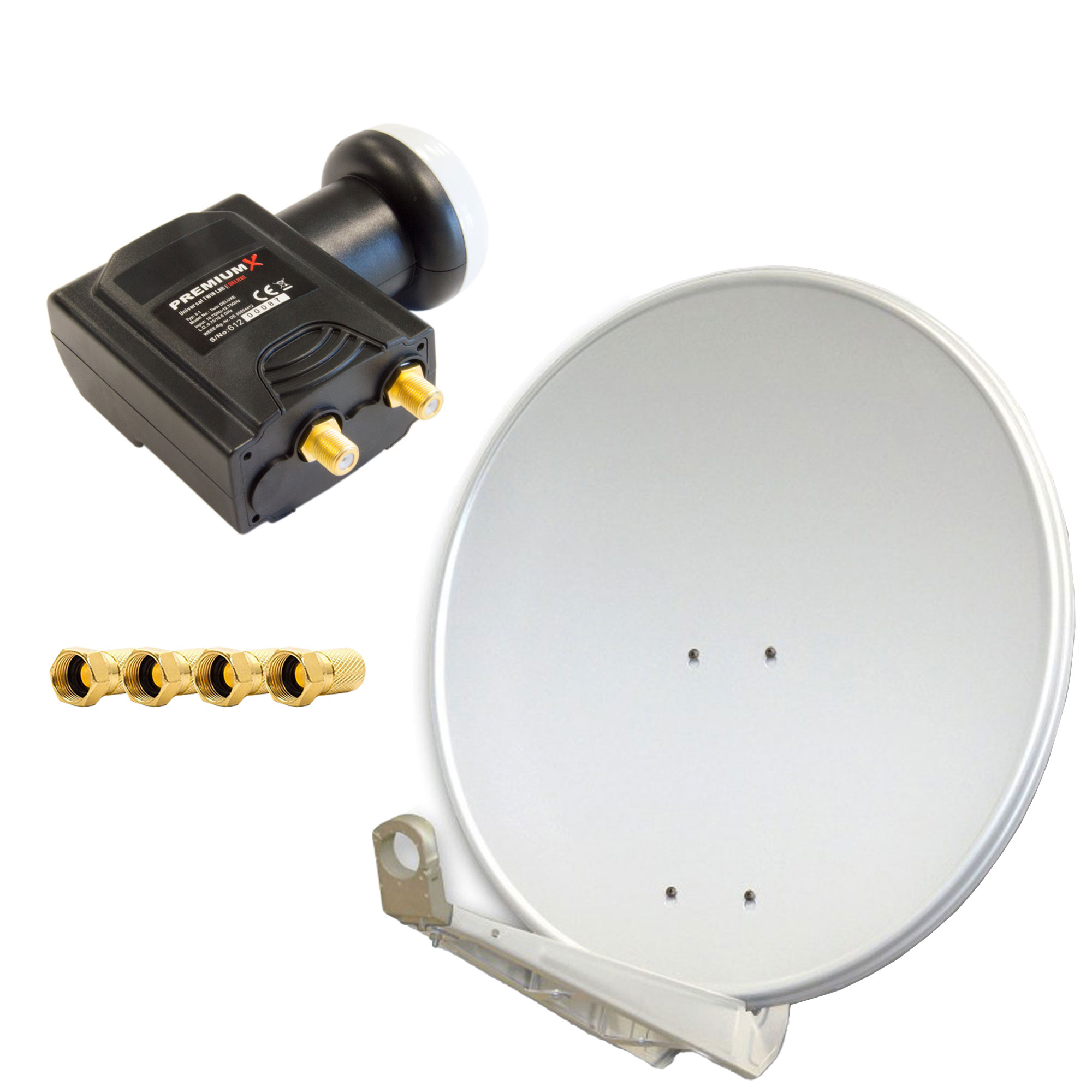 PREMIUMX DELUXE80 Satellitenantenne cm cm, Sat LNB) F-Stecker Anlage Aluminium LNB Twin Twin (80 4x 80 DELUXE Hellgrau