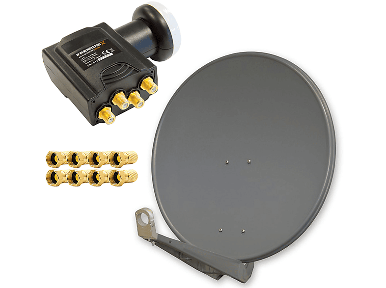 PREMIUMX DELUXE85 Alu Anthrazit 85cm Antenne Digital SAT Schüssel 1x DELUXE LNB Quad 0,1dB 8x F-Stecker Sat Anlage (85 cm, Quad LNB)