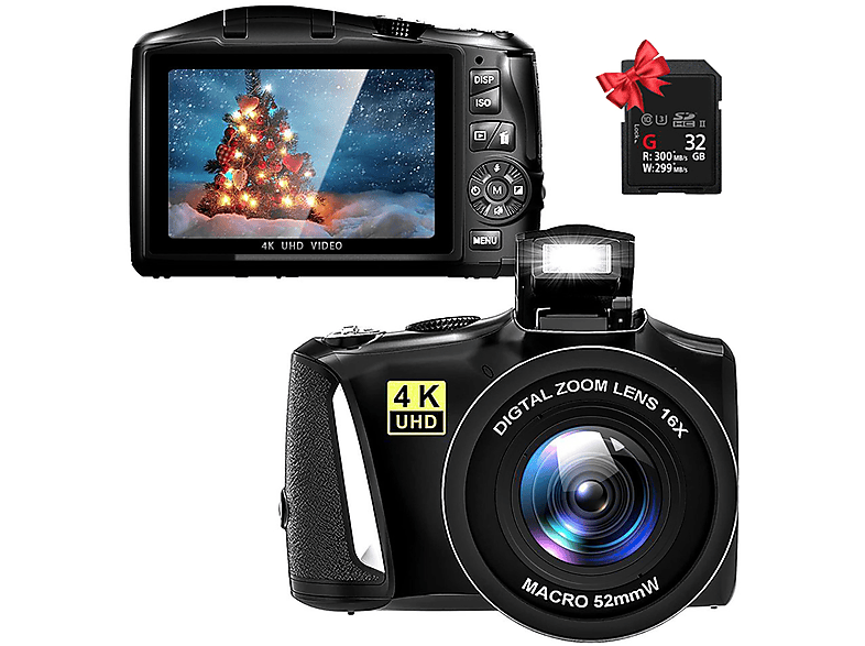 unterstützt Kompaktkamera 4K-Videoaufzeichnung LINGDA 48-Megapixel-Kameraauflösung, Schwarz