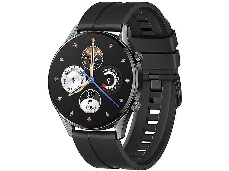 Schwarz HD Smartwatch，Schwarze Smartwatch Bluetooth-Uhr LINGDA mit Smartwatch, Weiches Bildschirm Armband Silikonband,