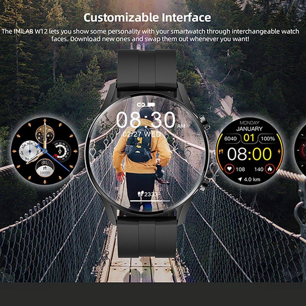 LINGDA Smartwatch, Bluetooth-Uhr mit Smartwatch，Schwarze Smartwatch Bildschirm Silikonband, Weiches Armband HD Schwarz