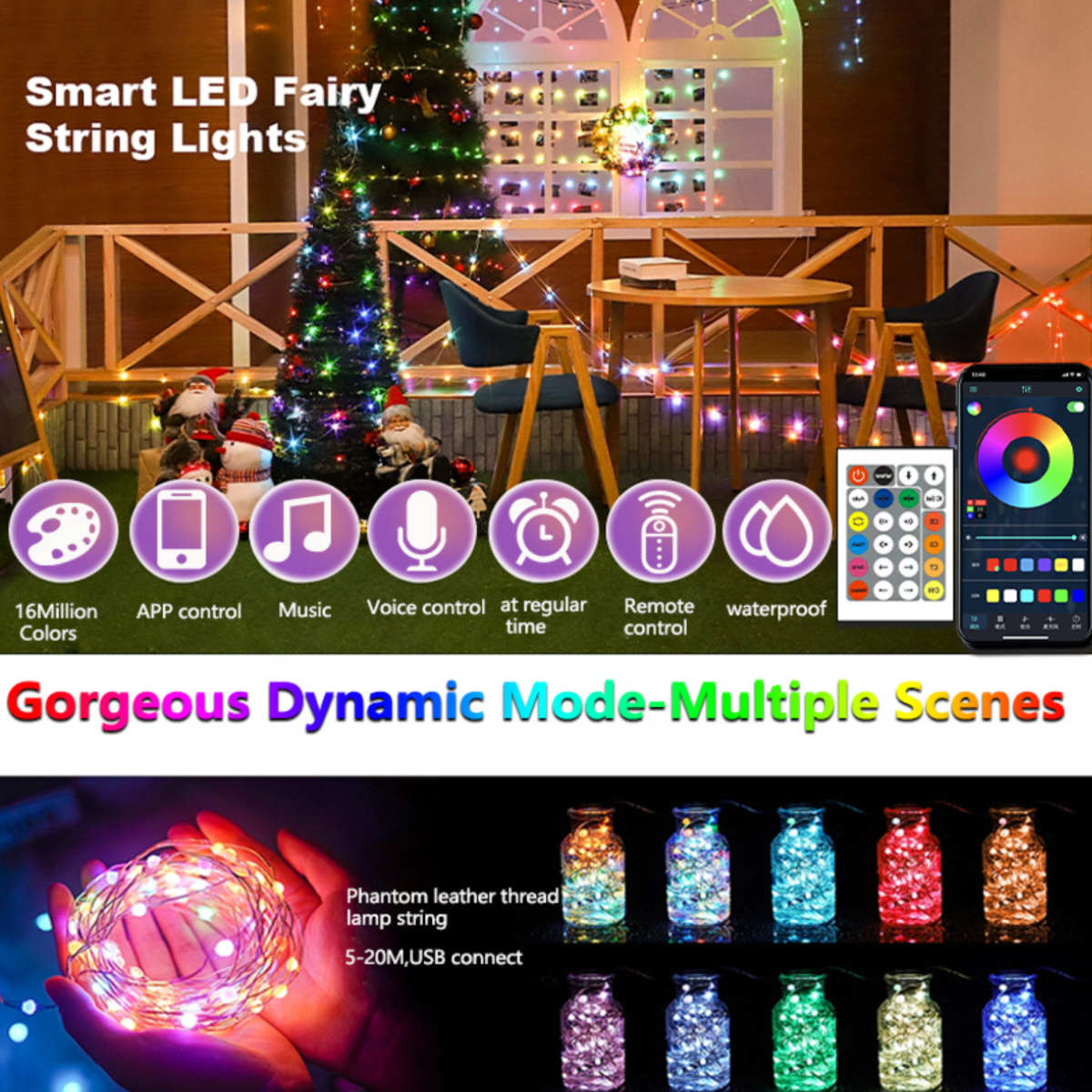 5M Stripes, Bluetooth&APP-Steuerung, white LED UWOT weihnachtliches Sprachaktivierter Lichtstreifen-USB: Atmosphärenlicht
