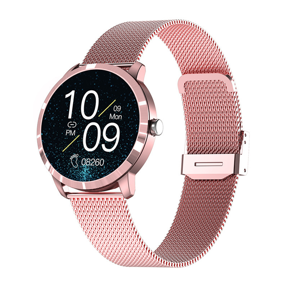 BRIGHTAKE Smartwatch mit Herzfrequenzmessung Blutdrucküberwachung Rosa Stähle, & rostfreie Smartwatch