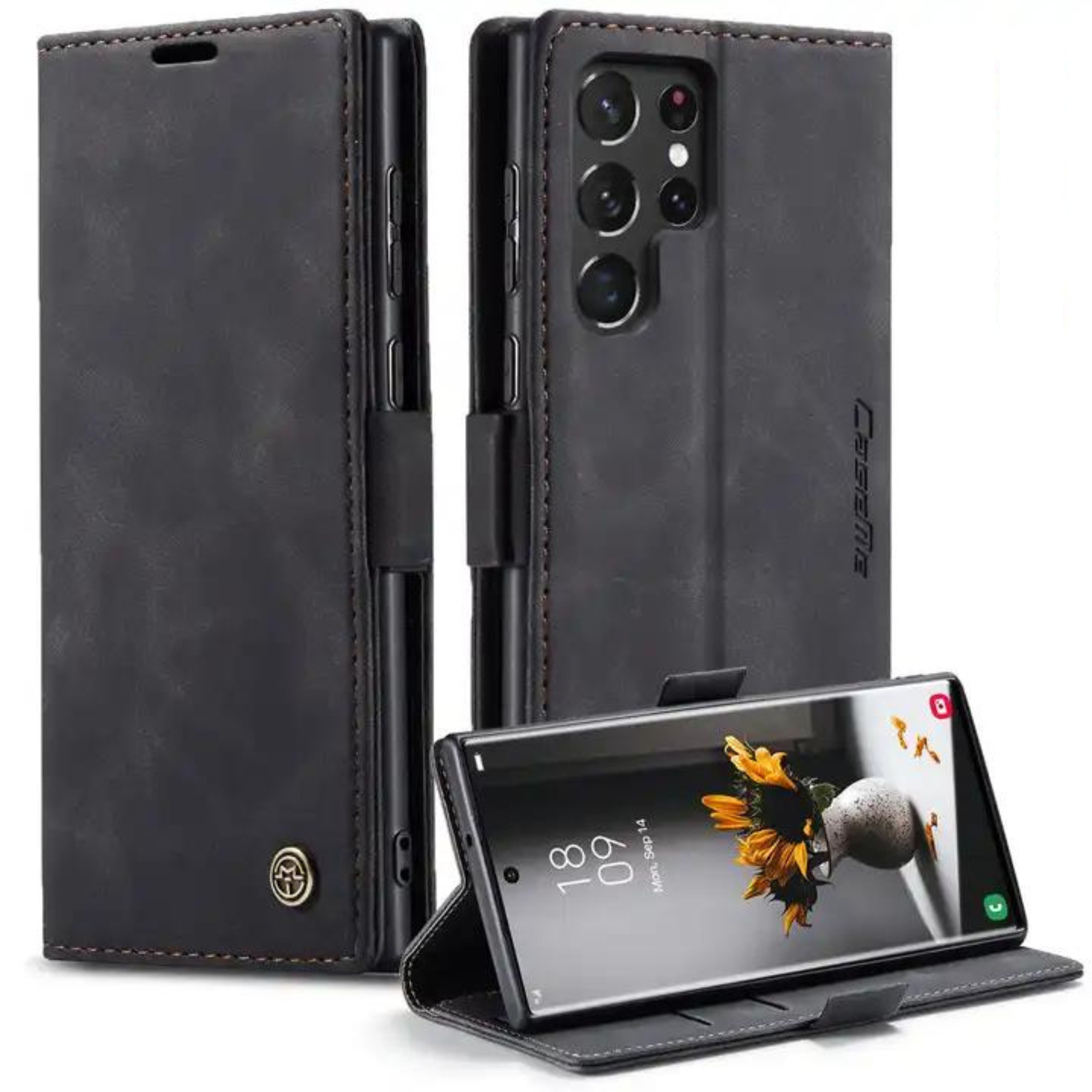 lederoptik, Galaxy cover, für schwarz,Handyhülle S22 TRMK Flipcase, schwarz Samsung Smartphone Hülle Flip