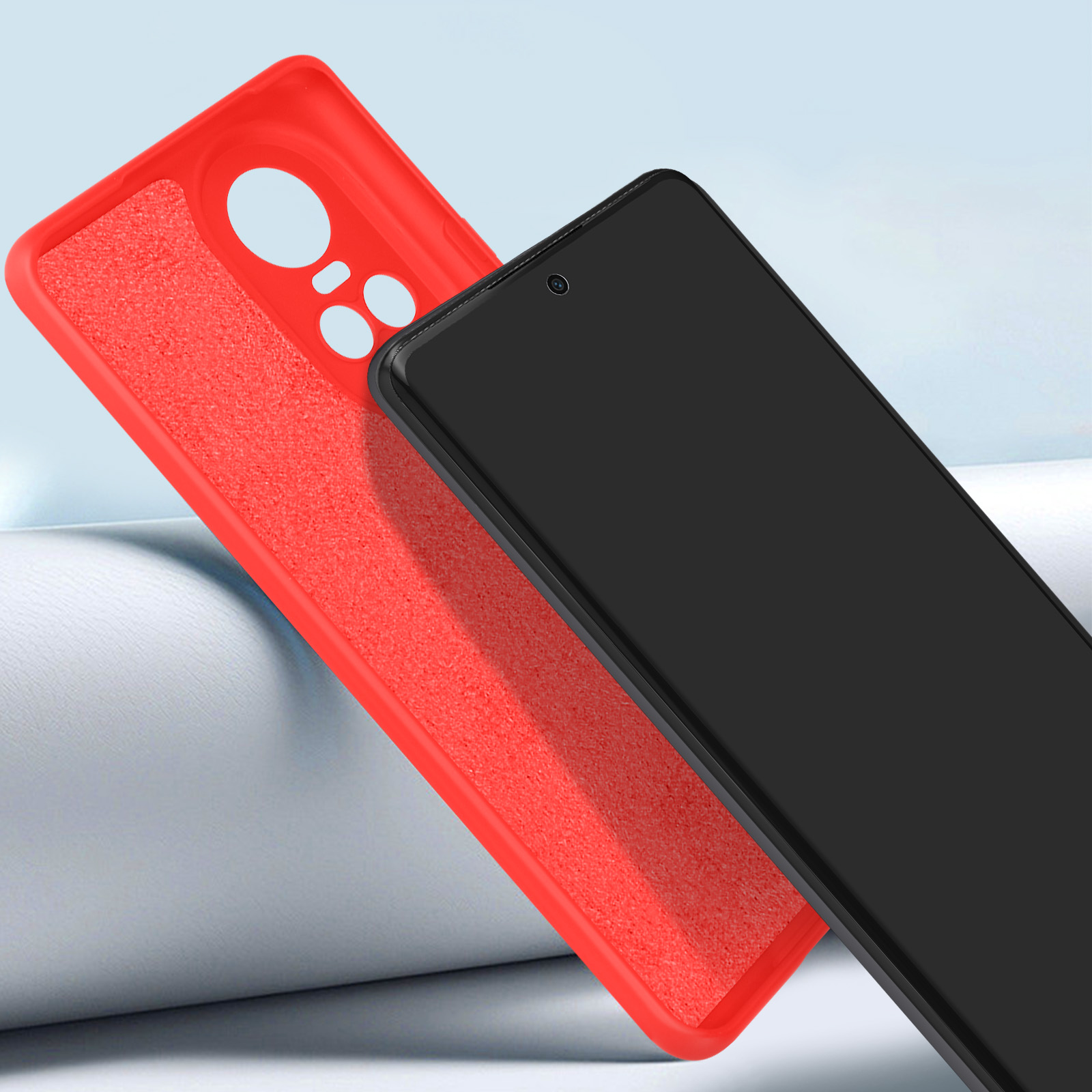Due telefoni. Uno è nero con schermo nero e l'altro rosso. Entrambi sono custodie per telefoni.