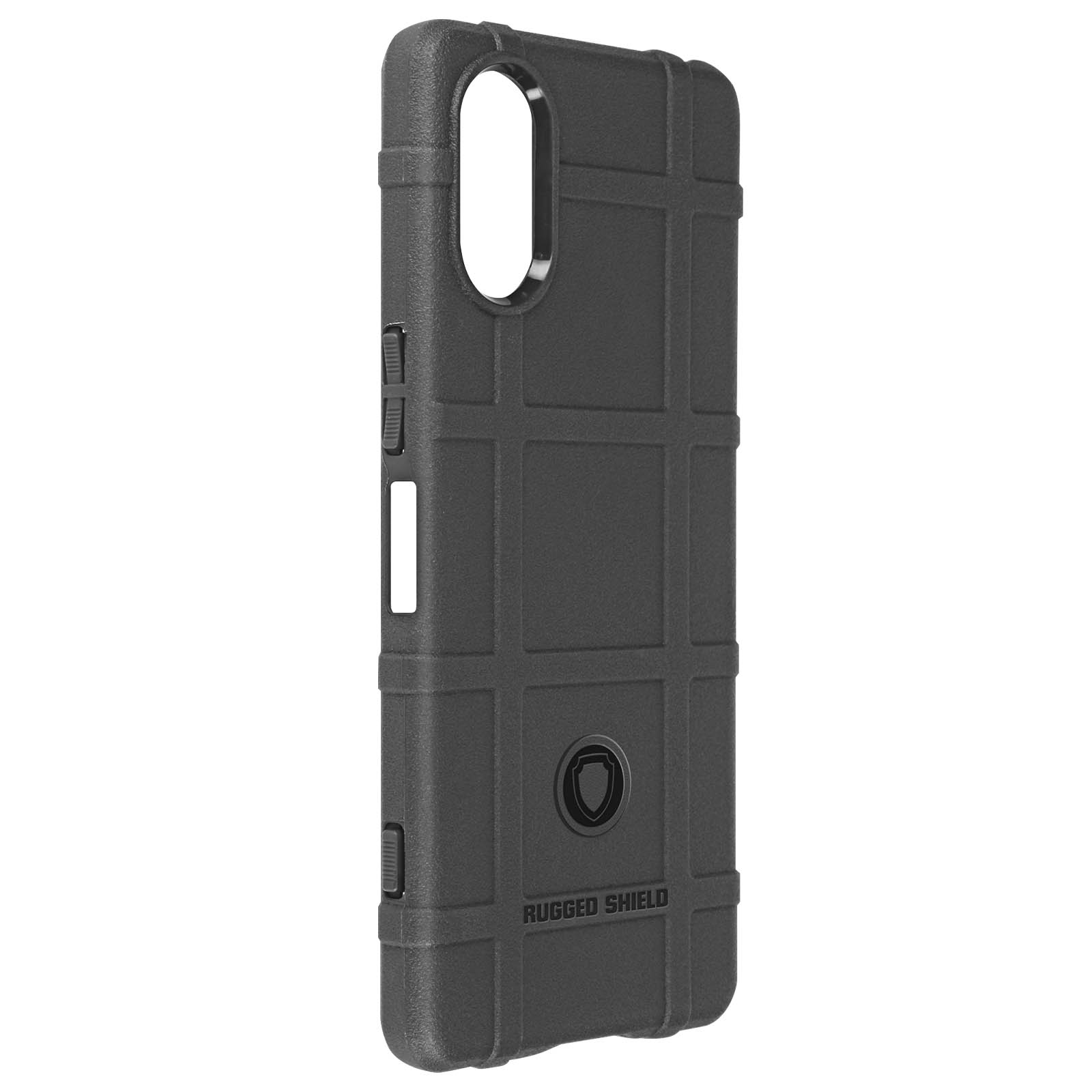 Una custodia nera per telefono con design robusto.