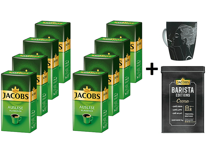 JACOBS Auslese Klassisch 8 x 500g + 1 Becher + 1 Dose Filterkaffee (Filtermaschinen, French Press)