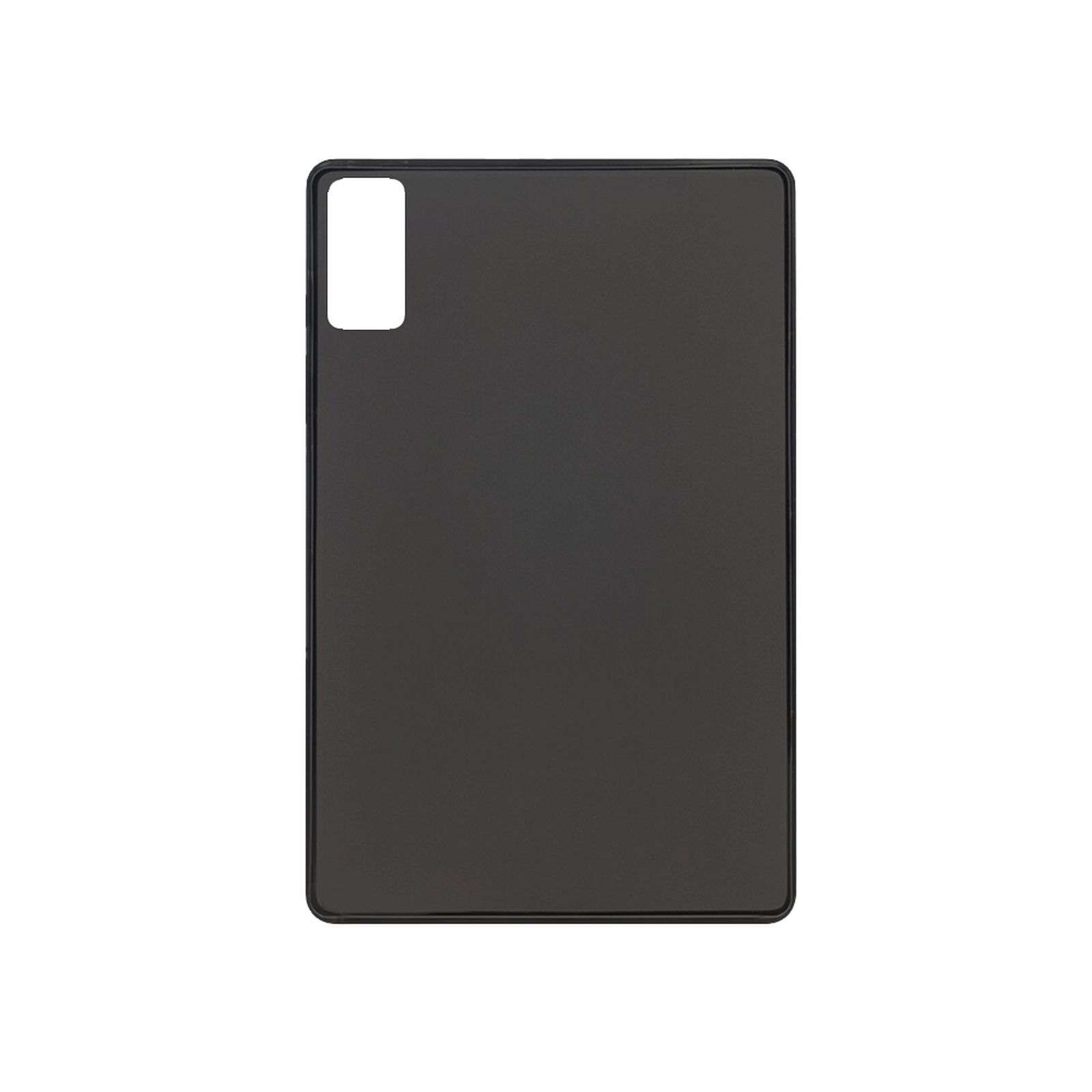 Schwarze Tablethülle mit Kameraausschnitt, schlichte schwarze Rückseite.