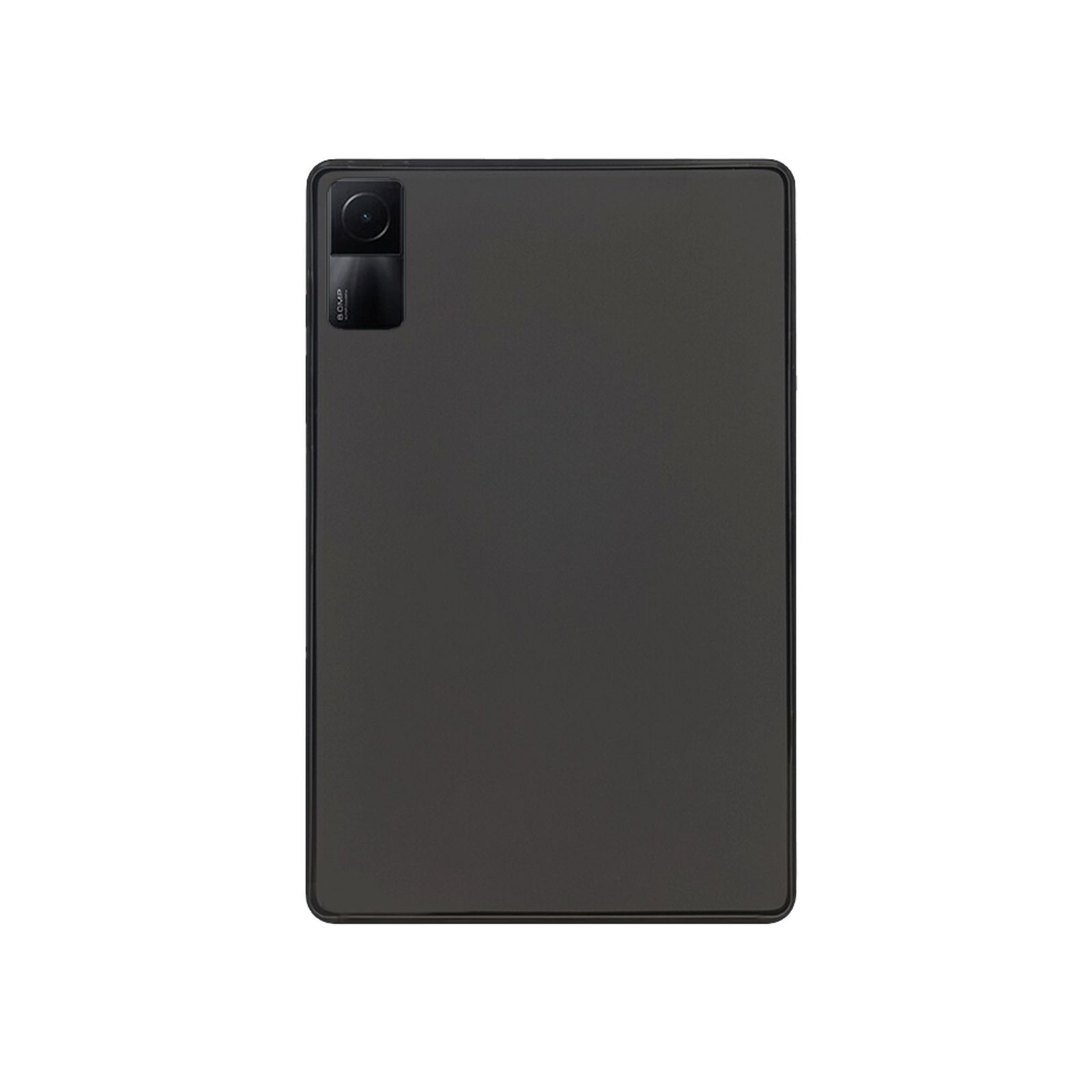 Ein schwarzes Tablet auf weißem Hintergrund. Es hat eine Kamera in der oberen linken Ecke.