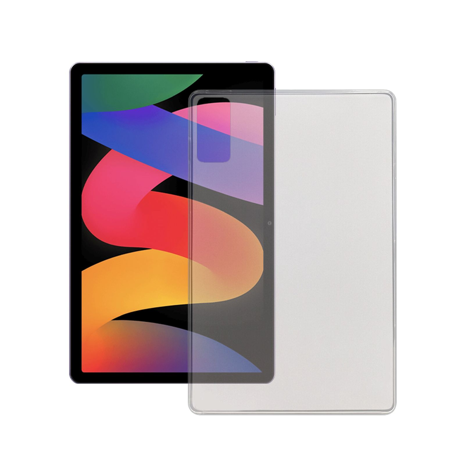 Tablet mit Schutzfolie. Das Tablet zeigt bunte abstrakte Formen.