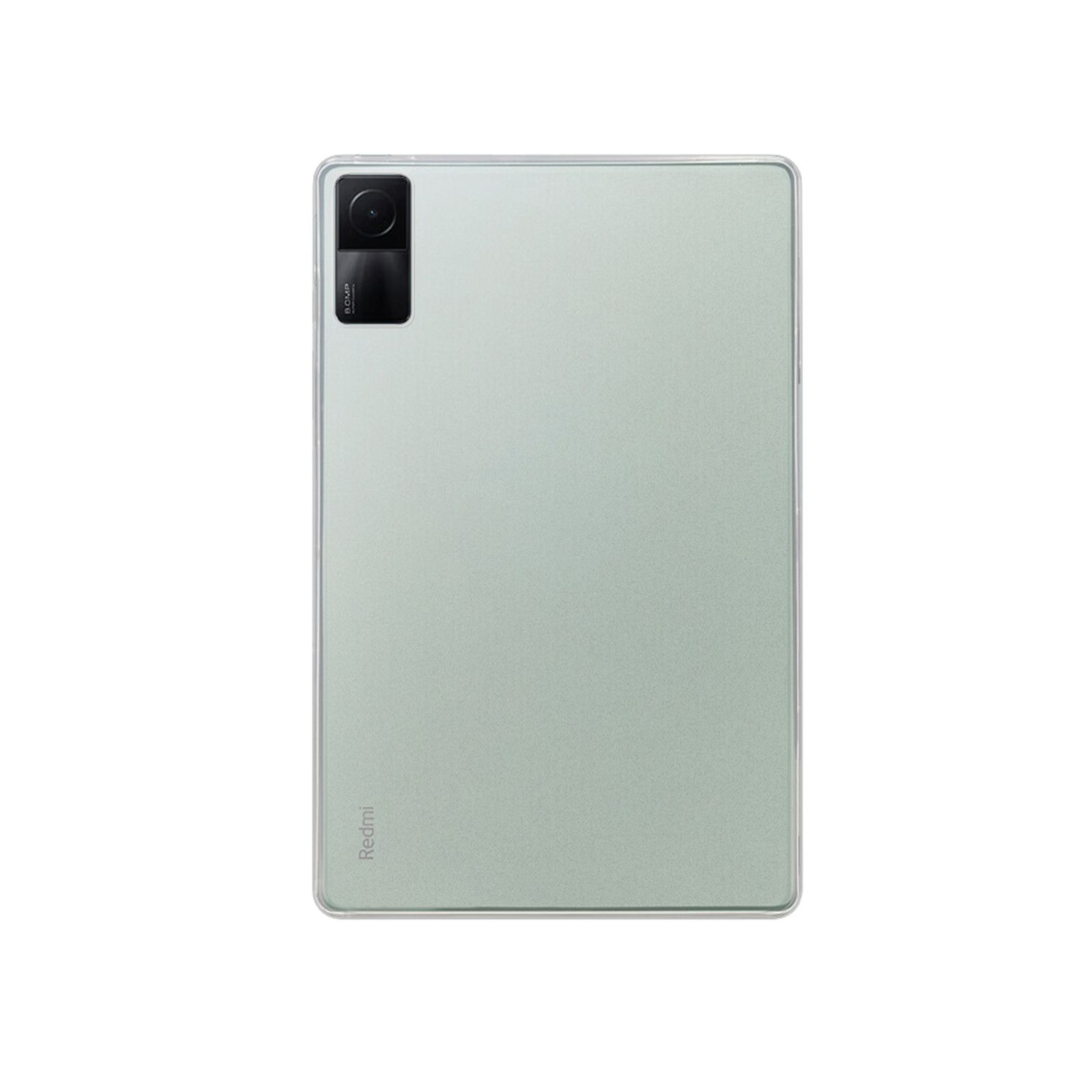 Hellgrünes Tablet mit Kamera, vor sauberem, weißen Hintergrund.