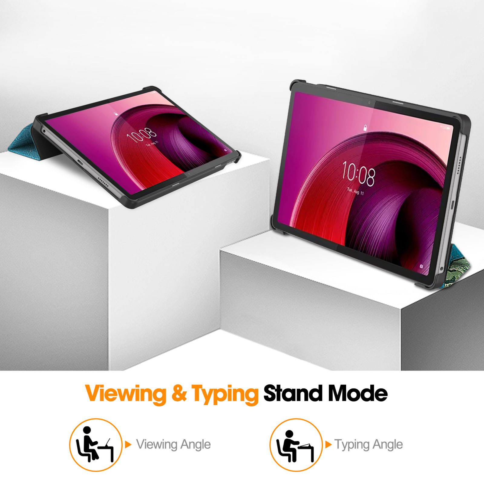 Tablets auf Ständern, eins zum Betrachten und eins zum Tippen.
