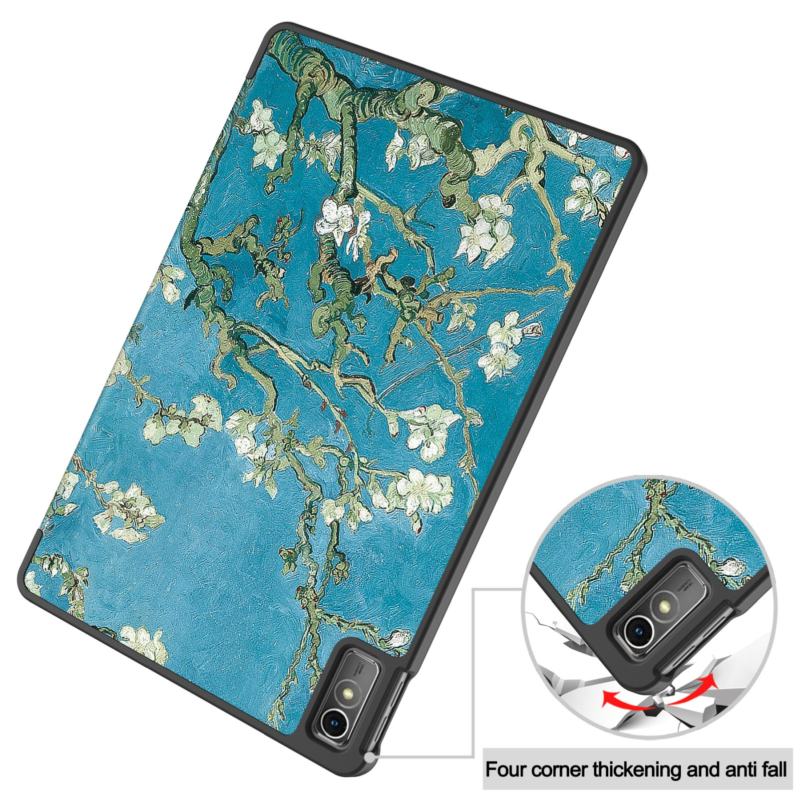 Tablet-Hülle mit Van-Gogh-Kunstwerk. Schwarzer Rahmen, Anti-Fall-Design.