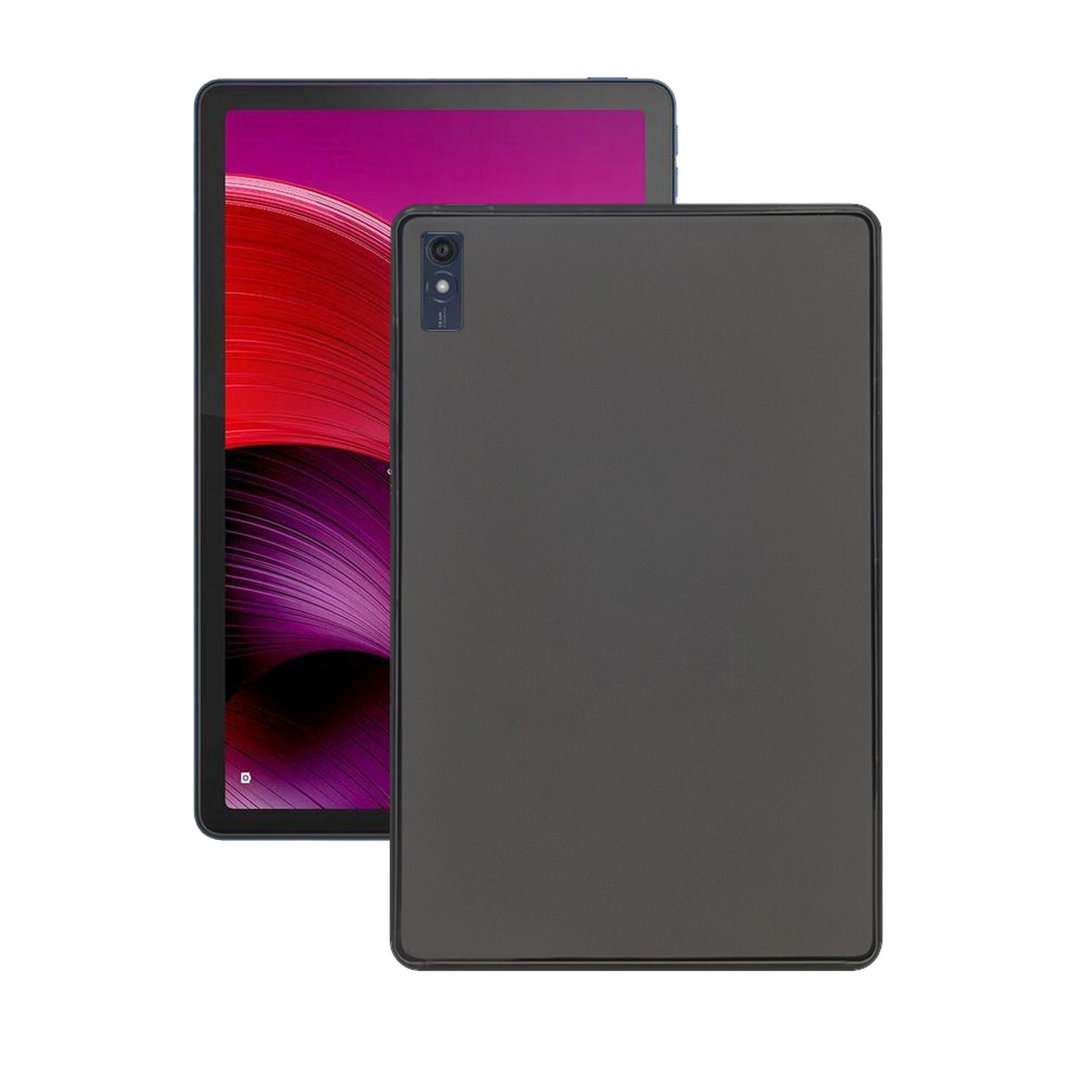 Zwei Tablets nebeneinander. Eines ist an, mit pinkem Bildschirm. Das andere ist grau.