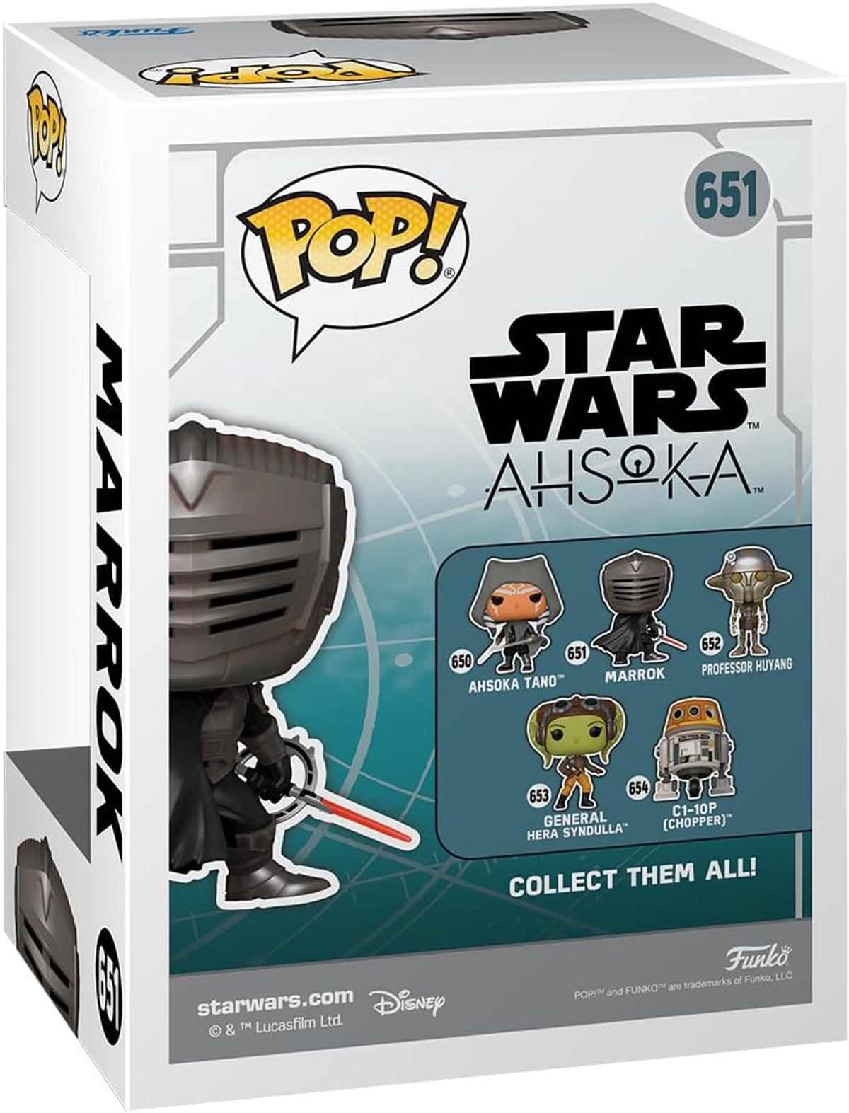 Star Wars Ahsoka Funko Pop-box. De box toont Marrok en andere personages.