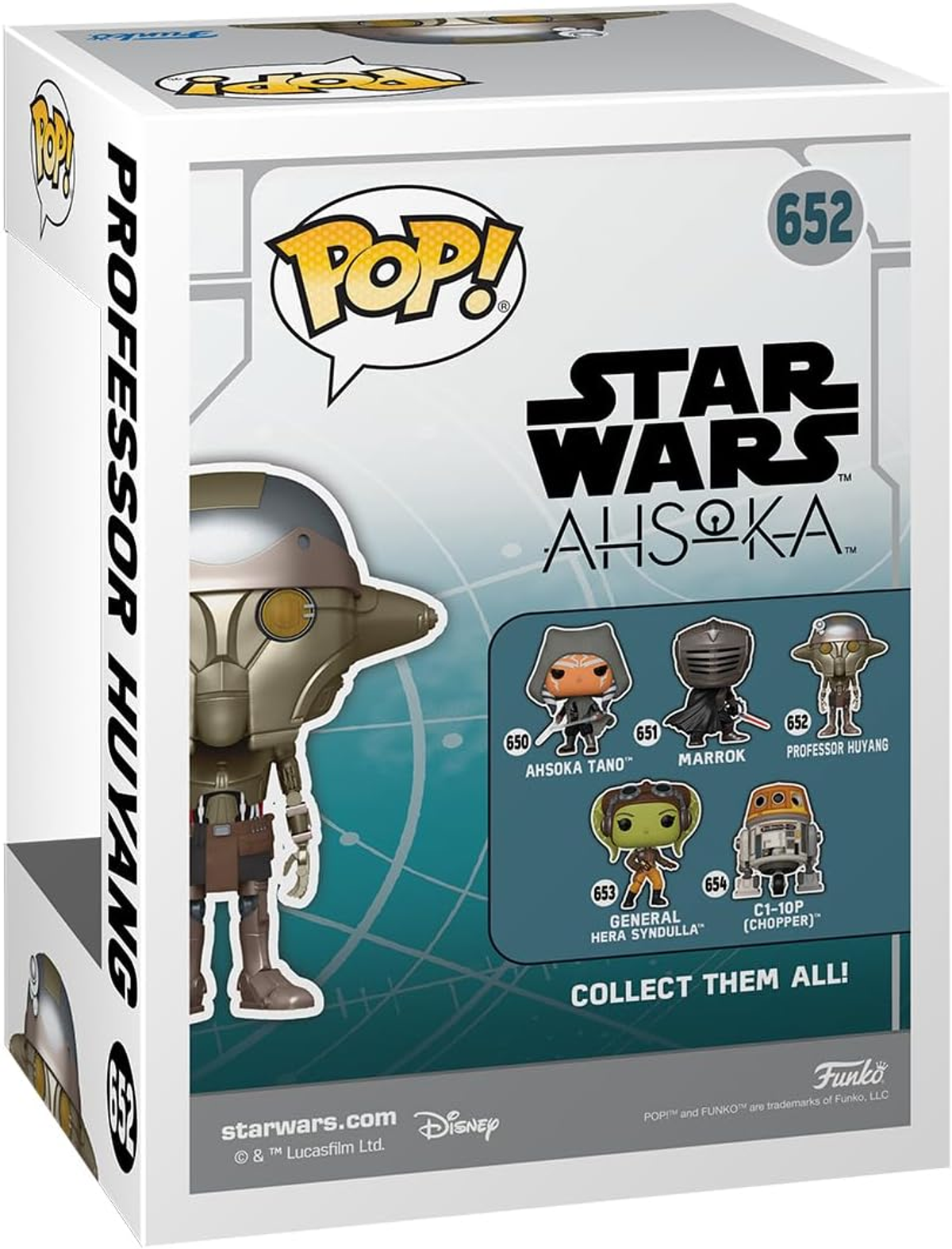 Eine Star Wars Ahsoka Funko Pop Box mit Figuren und dem Funko-Logo.