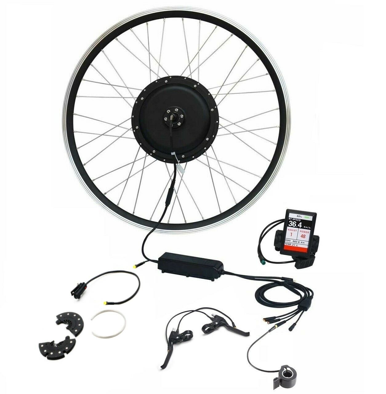 Umbausatz TZIPower Erwachsene-Rad, Watt schwarz/silber) (Laufradgröße: Zoll, mit 26 36V 48V, E-Bike 350-1000 Farbdisplay -