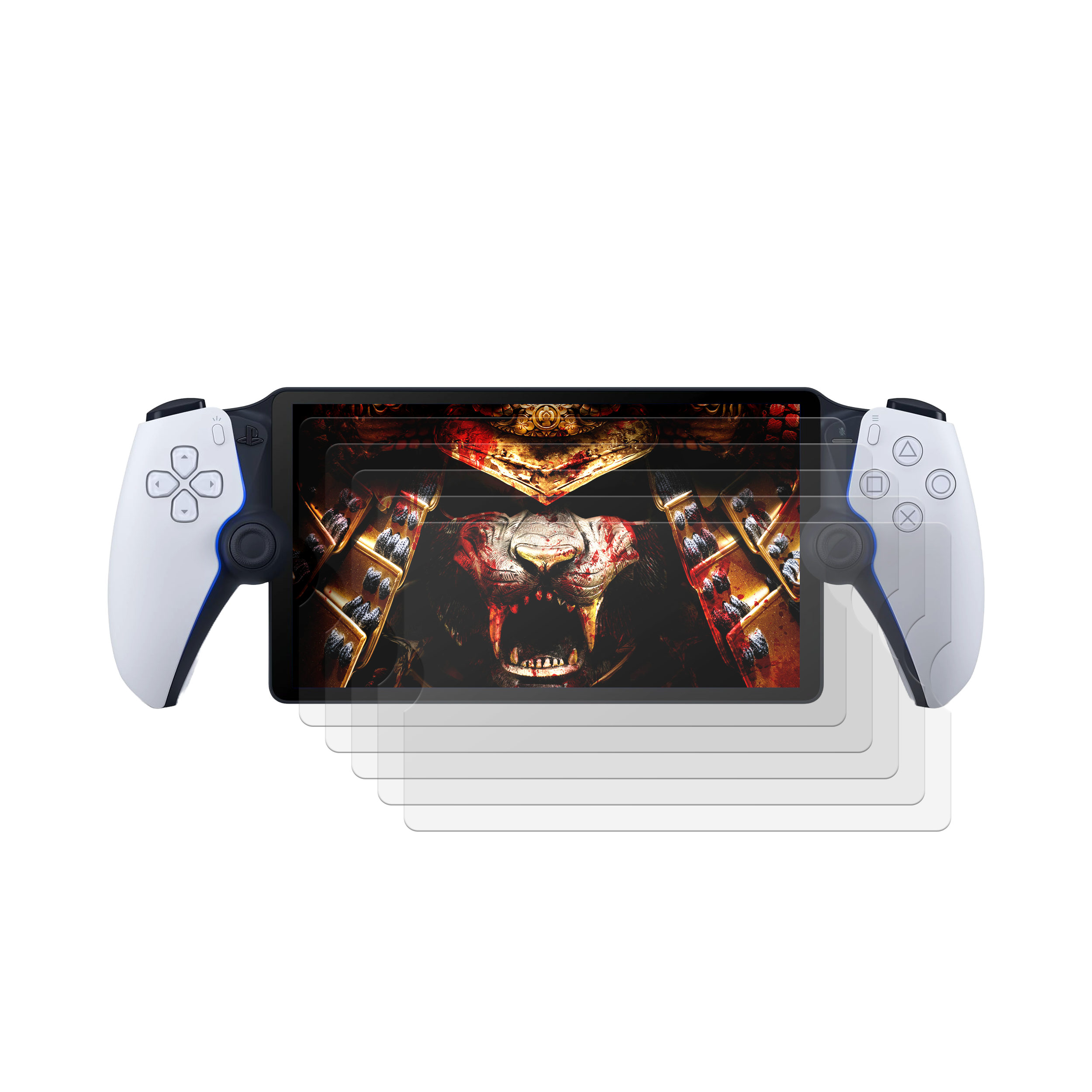 Controller im PlayStation-Stil mit einem Bildschirm, der ein Monsterbild zeigt.