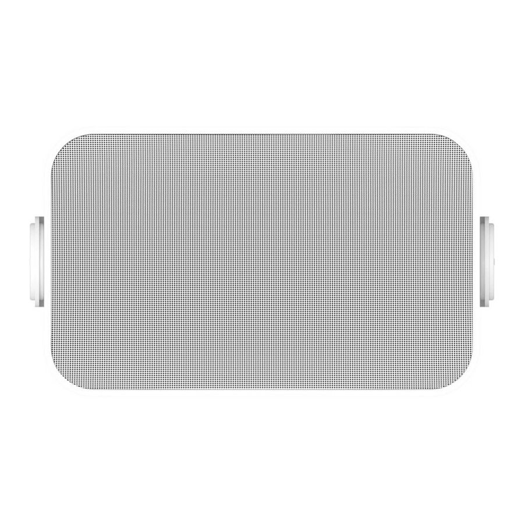 Altavoz rectangular blanco con muchos puntos negros pequeños, con asas.