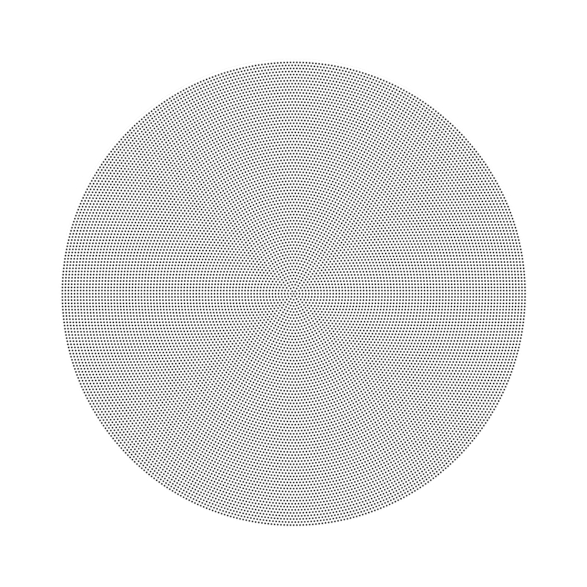 Un círculo completo creado por muchos pequeños puntos negros sobre un fondo blanco.