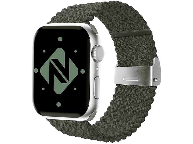 NALIA Armband, 42mm/44mm/45mm/49mm, Oliv Grün Geflochtenes Ersatzarmband, Apple, Smart-Watch Watch Apple