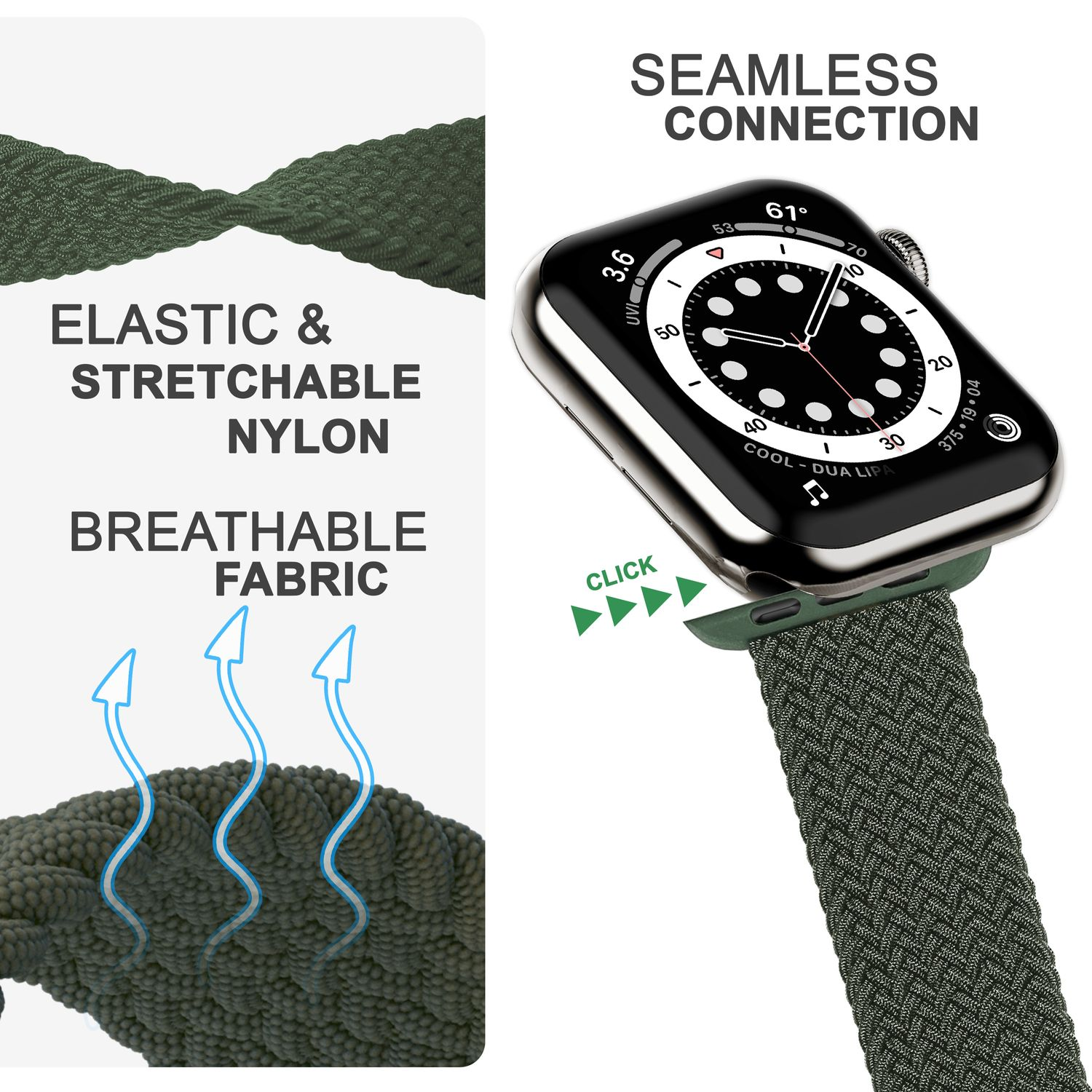 Geflochtenes Apple, Grün NALIA Armband, Apple Watch 38mm/40mm/41mm, Oliv Ersatzarmband, Smart-Watch