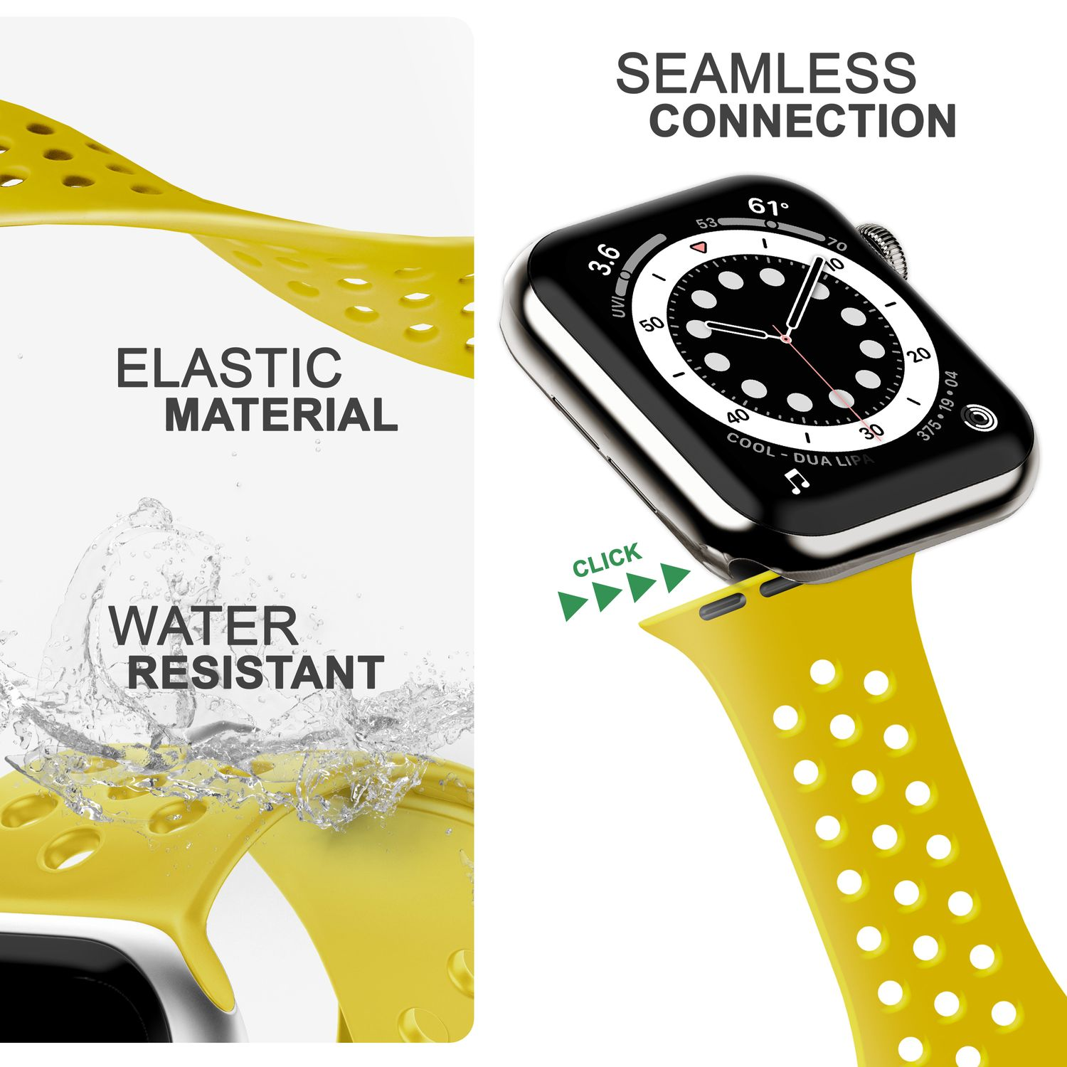 Watch Apple, Ersatzarmband, Loch-Optik, Gelb Smartwatch NALIA 42mm/44mm/45mm/49mm, Armband Apple
