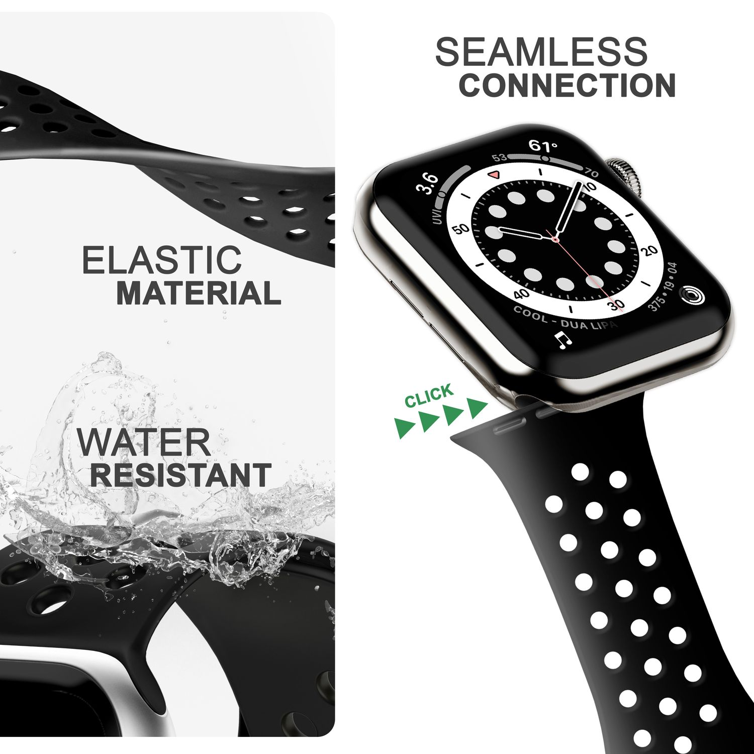 NALIA Smartwatch Armband Apple Loch-Optik, Apple, Watch Ersatzarmband, Schwarz 38mm/40mm/41mm