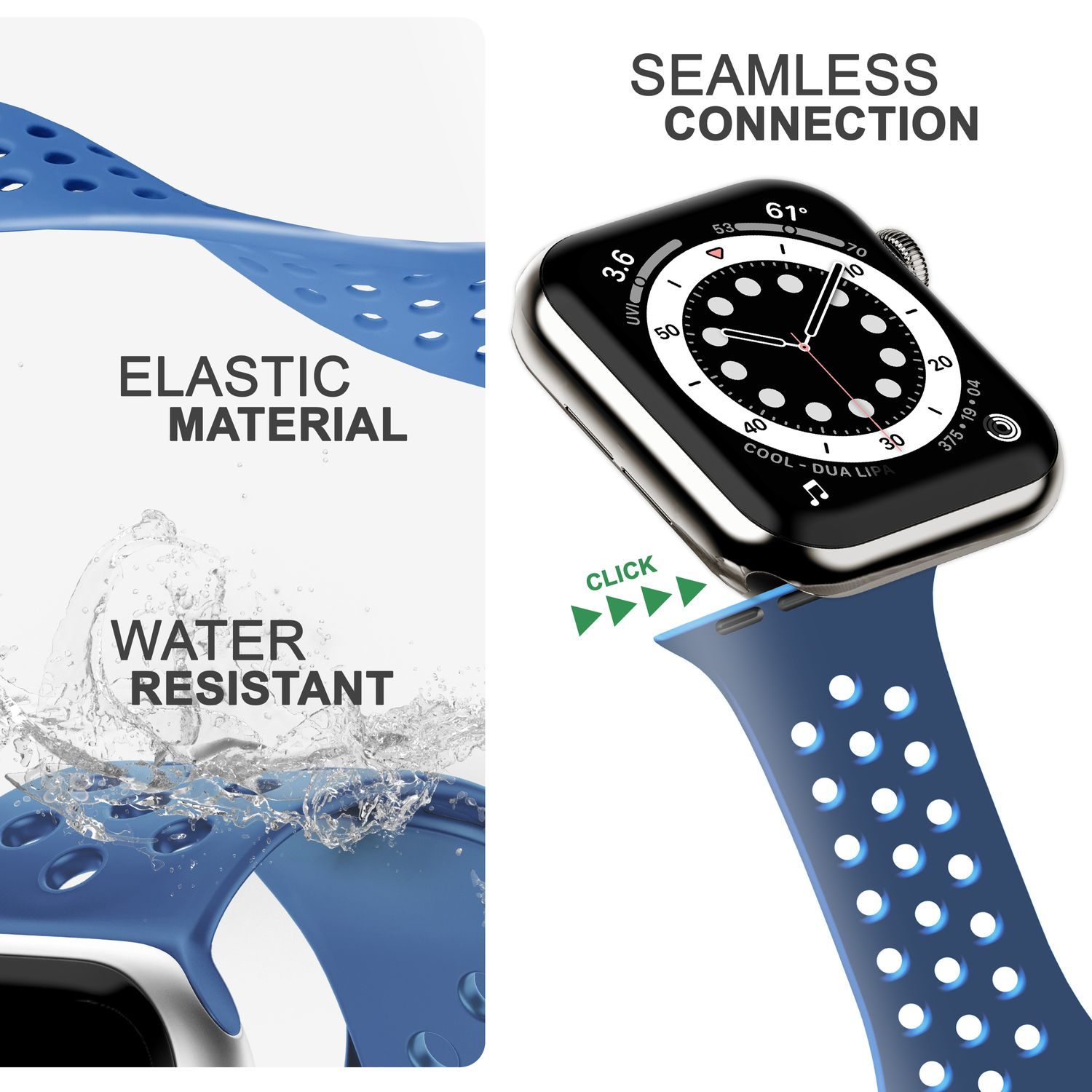 NALIA Smartwatch Armband Loch-Optik, Apple Blau Apple, Watch Ersatzarmband, 38mm/40mm/41mm