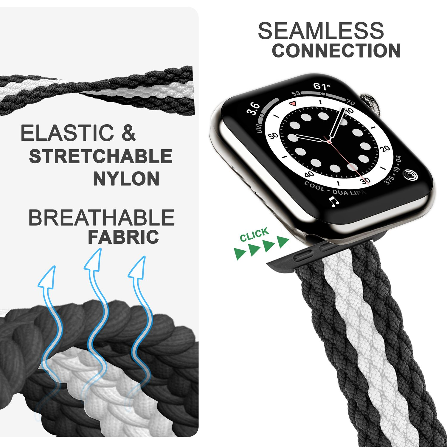 NALIA Geflochtenes Smart-Watch Apple Armband, Ersatzarmband, Watch Schwarz Apple, Weiß 42mm/44mm/45mm/49mm