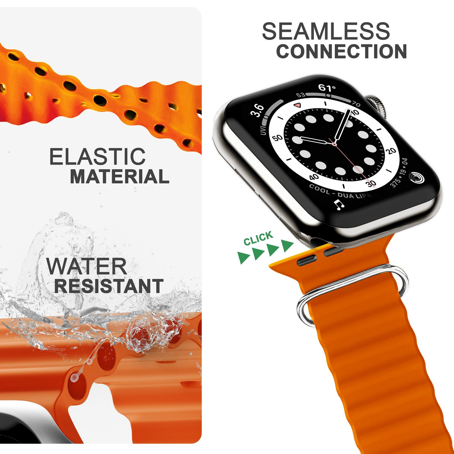 Apple Sport-Armband 38mm/40mm/41mm, NALIA Ocean, Ersatzarmband, Apple, Smartwatch Orange Watch