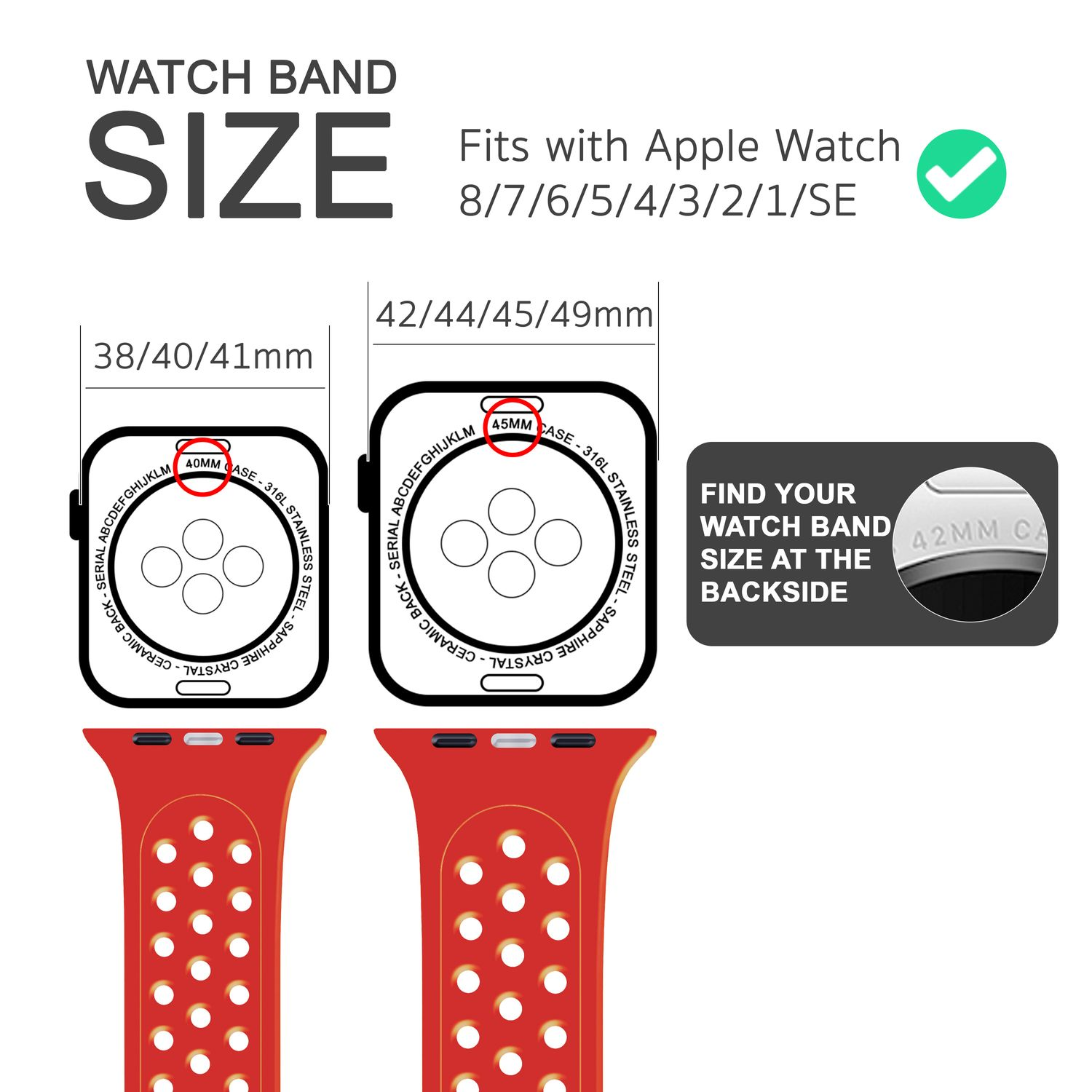 NALIA Smartwatch Armband Loch-Optik, Ersatzarmband, Apple Watch 38mm/40mm/41mm, Rot Apple, Pastell