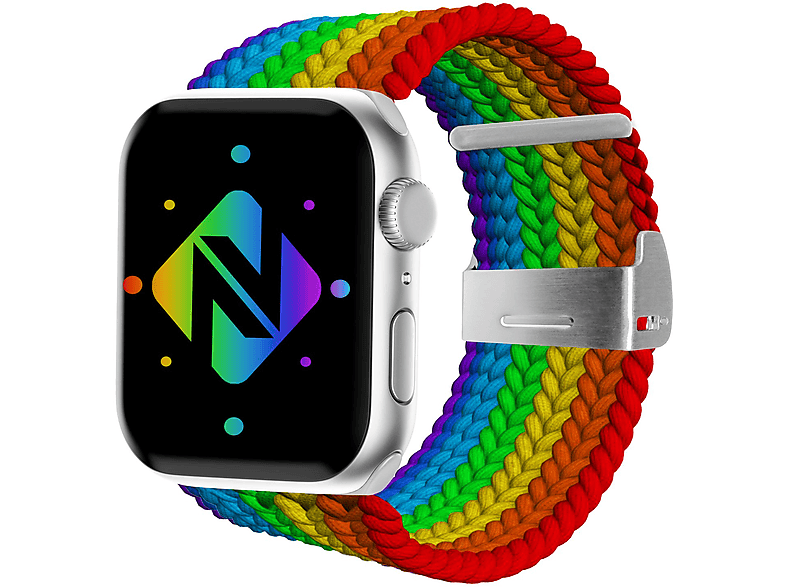 NALIA Geflochtenes Smart-Watch Armband, Ersatzarmband, Apple, Apple Watch 38mm/40mm/41mm, Regenbogen