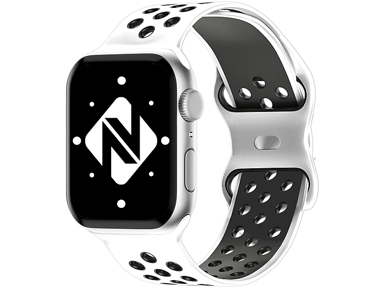 Apple, NALIA Silikon Smart-Watch Armband, 38mm/40mm/41mm, Ersatzarmband, Apple Watch Schwarz Airflow Weiß
