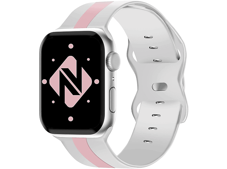 NALIA Gestreiftes Silikon Watch Ersatzarmband, Apple Apple, Armband, 42mm/44mm/45mm/49mm, Smartwatch Pink Weiß