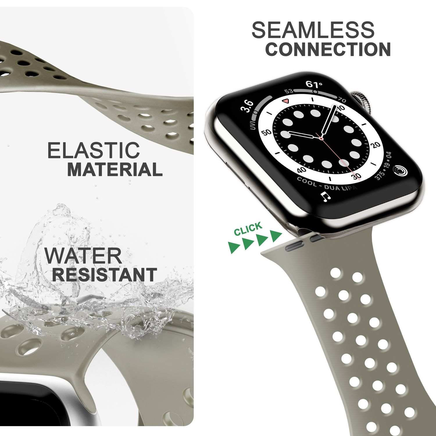 Loch-Optik, Apple Armband Ersatzarmband, NALIA Grau Watch 42mm/44mm/45mm/49mm, Stein Apple, Smartwatch