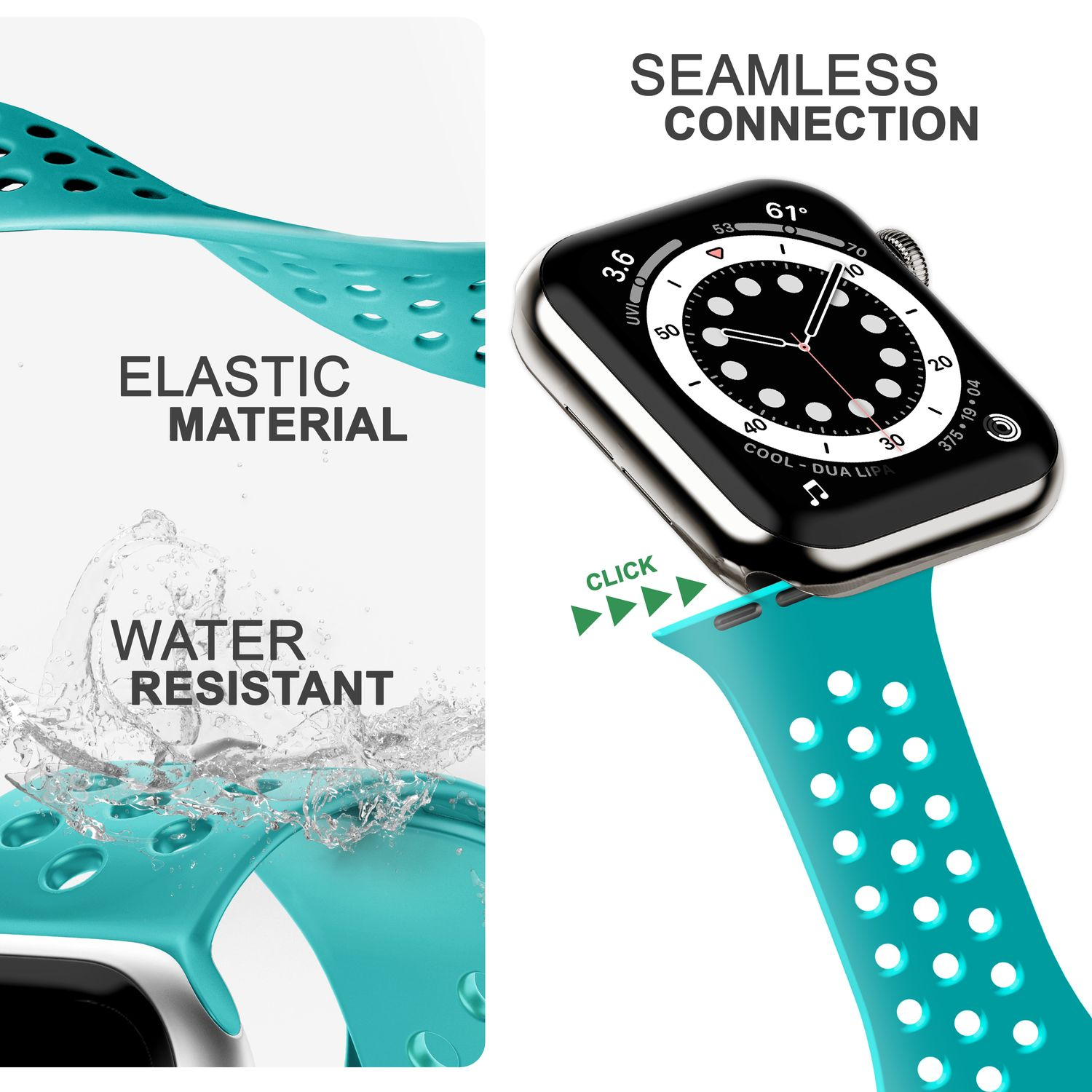NALIA Smartwatch Armband Loch-Optik, Ersatzarmband, Türkis Apple, 42mm/44mm/45mm/49mm, Watch Apple