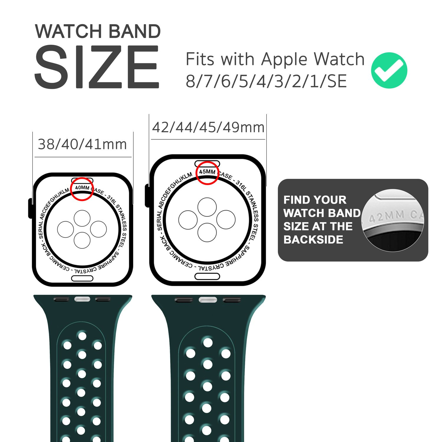 NALIA Smartwatch Armband Watch 42mm/44mm/45mm/49mm, Loch-Optik, Ersatzarmband, Dunkelgrün Apple, Apple