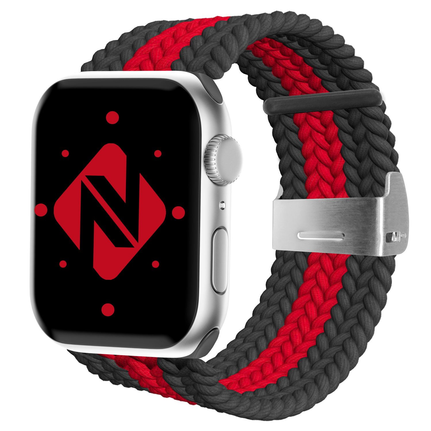 NALIA Geflochtenes Apple, Schwarz Rot Ersatzarmband, Watch Armband, 38mm/40mm/41mm, Smart-Watch Apple