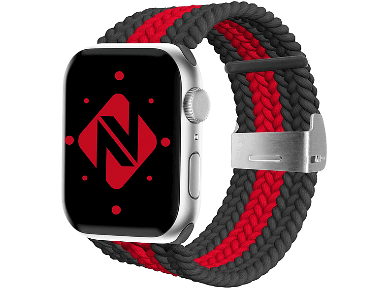 NALIA Ersatzarmband, Apple, Smart-Watch Rot Geflochtenes Armband, Watch Schwarz 42mm/44mm/45mm/49mm, Apple