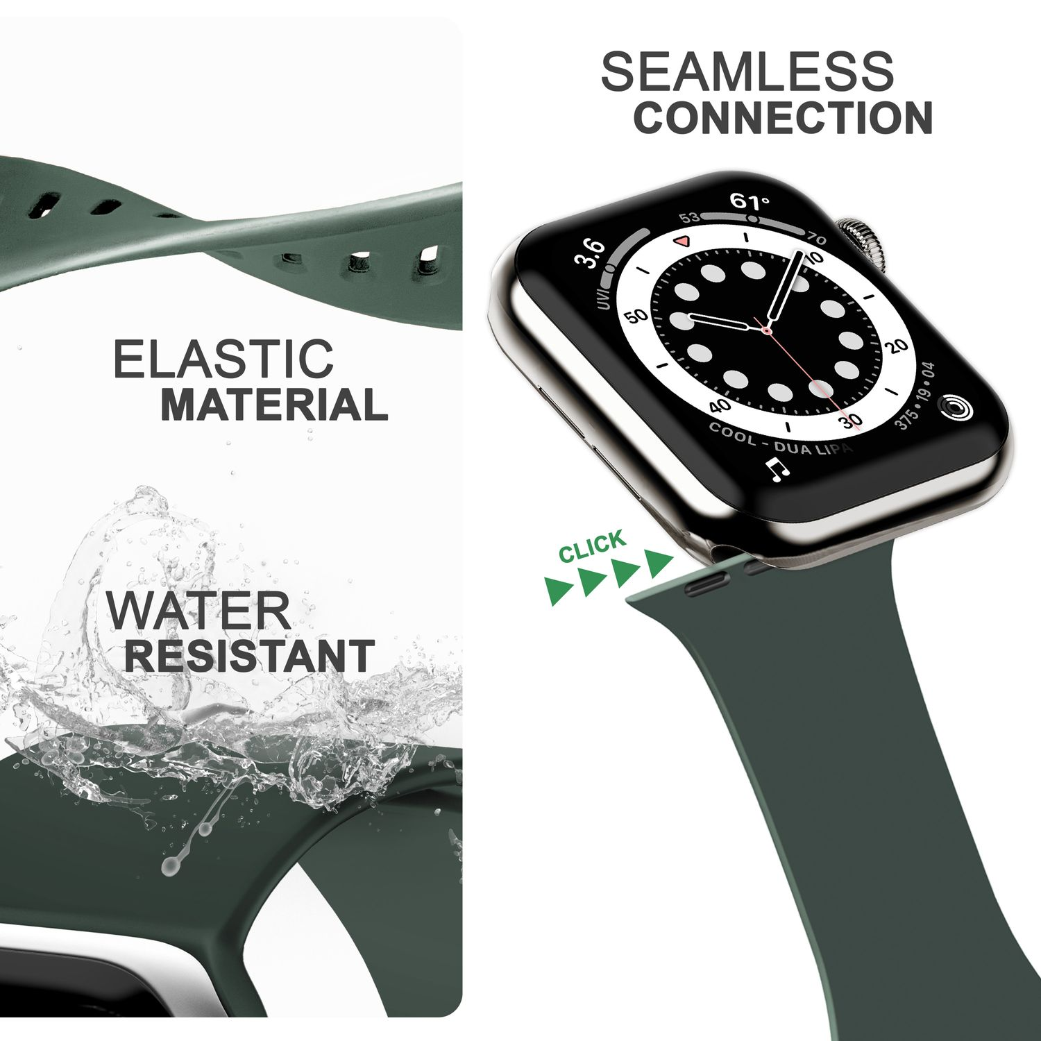 Watch Smartwatch Silikon Oliv Apple Armband, 42mm/44mm/45mm/49mm, Ersatzarmband, Apple, NALIA Grün